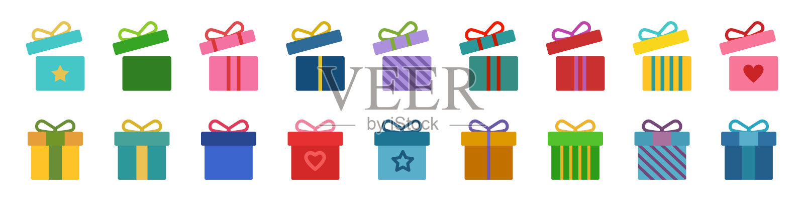 礼盒图标集。礼盒标志扁平风格。矢量插图。插画图片素材