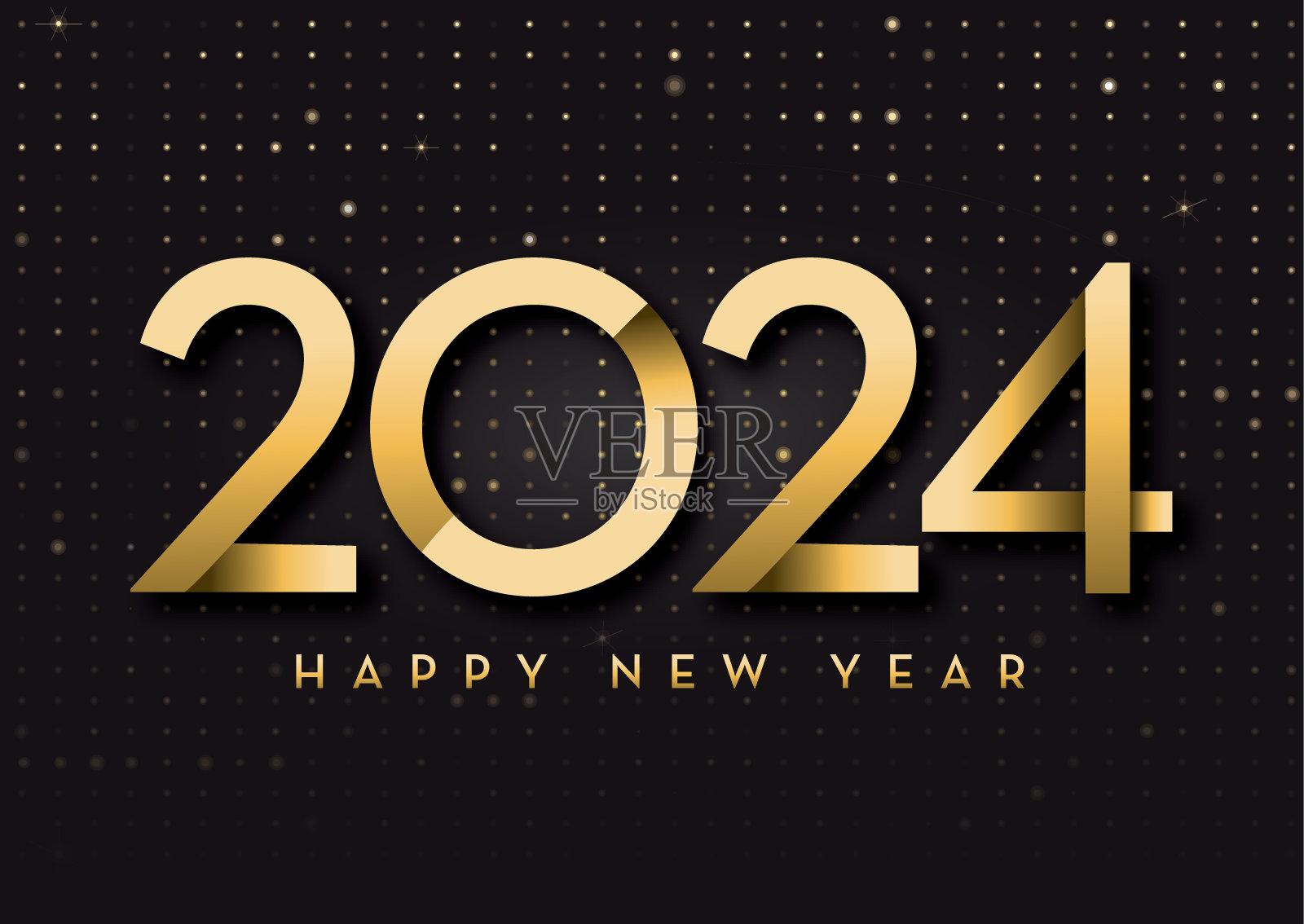 2024新年快乐抽象优雅闪亮的金色设计模板黑色插画图片素材