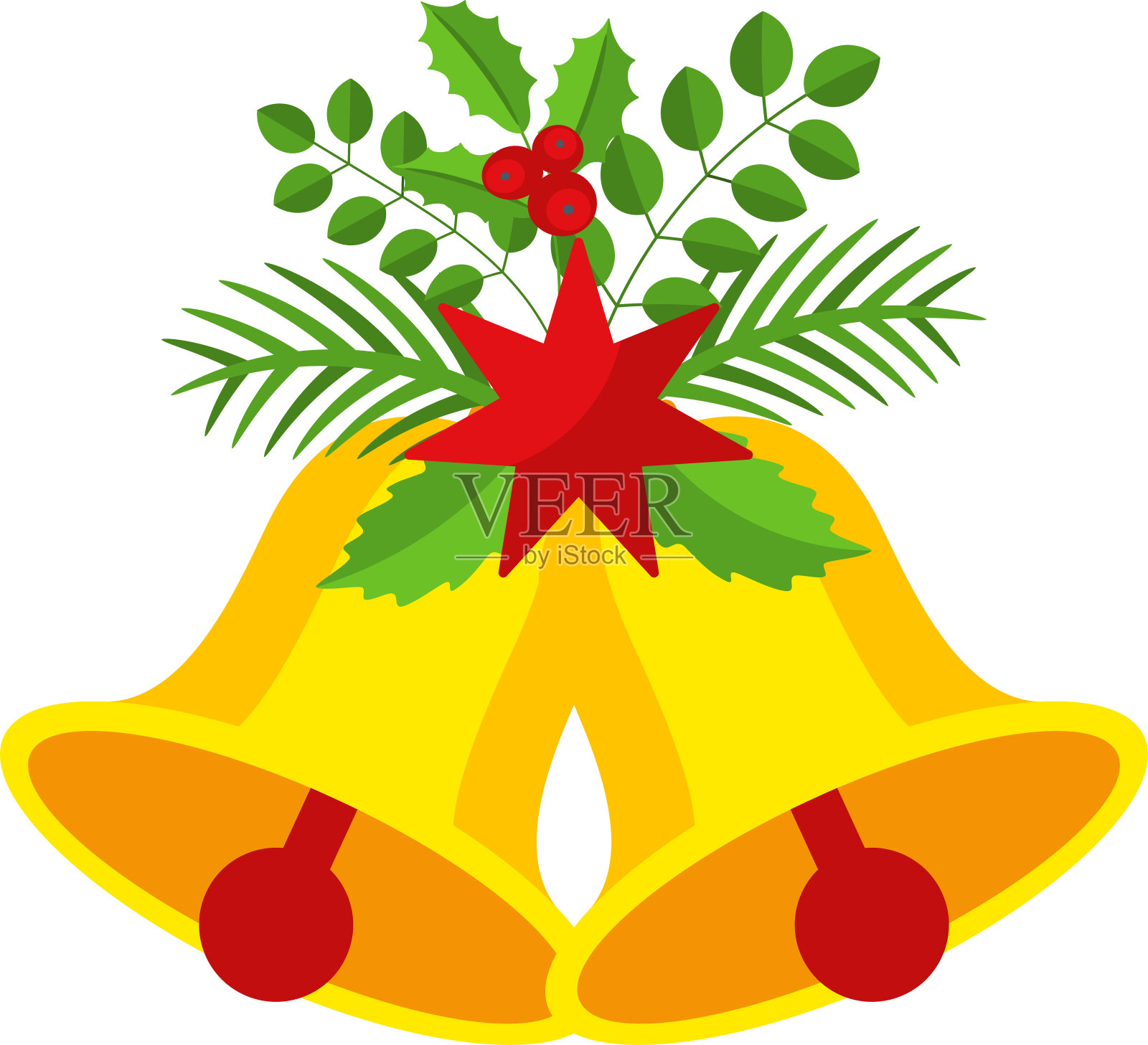 两个饰有红星和花环的圣诞钟。插画图片素材