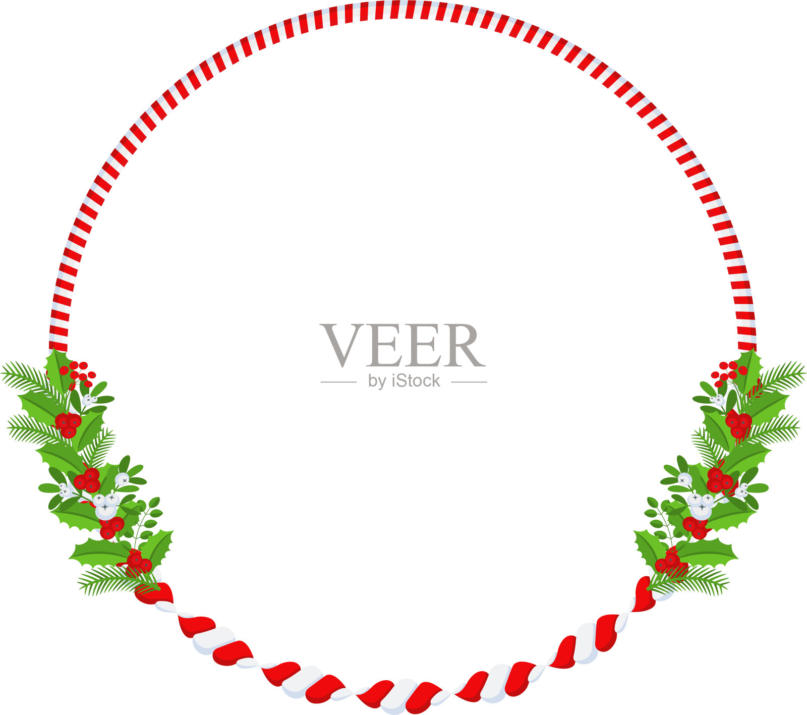 圣诞圆花框。传统的冬季花环图标插画图片素材
