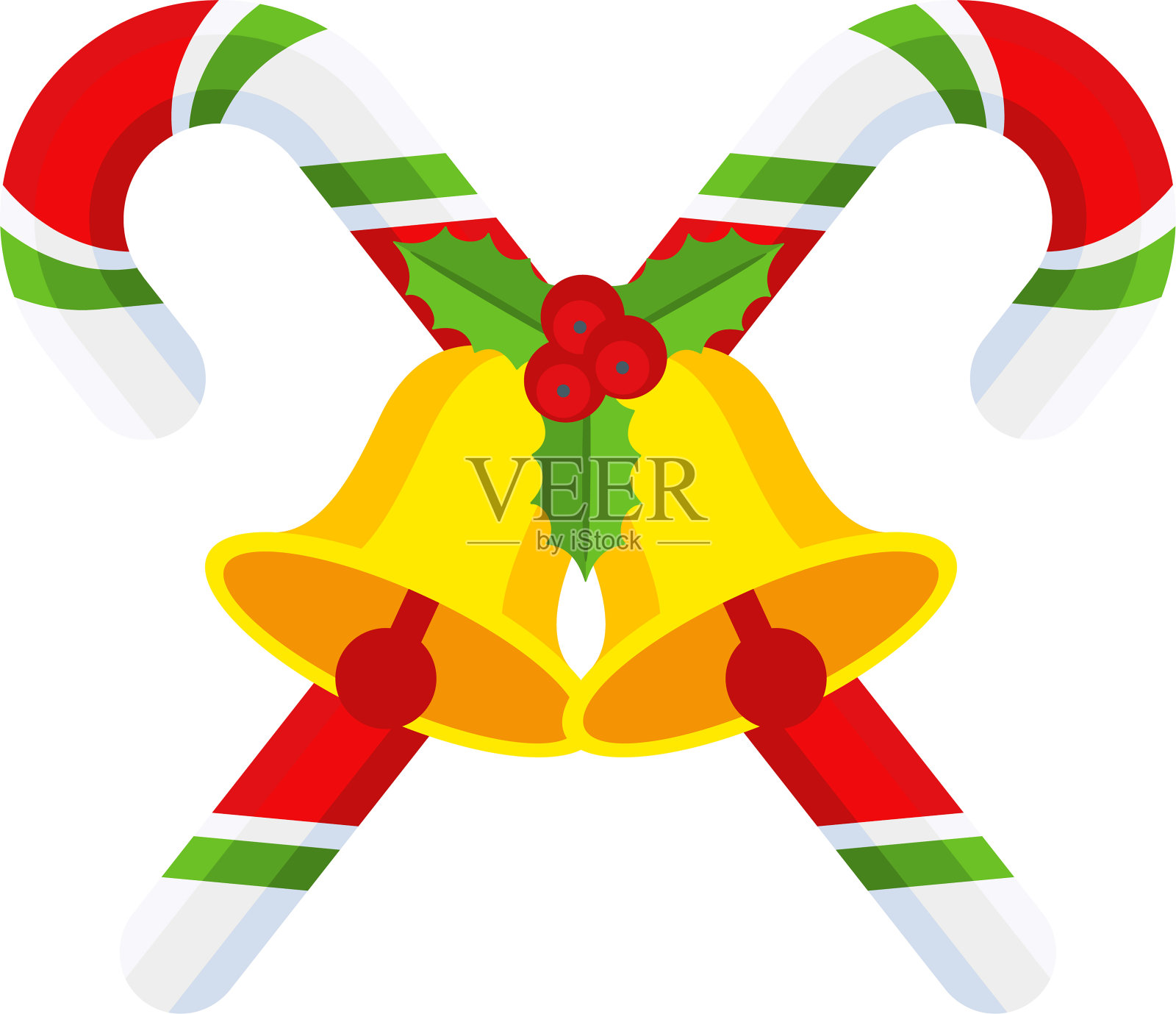 带铃铛的圣诞拐杖糖。门花环的设计元素插画图片素材