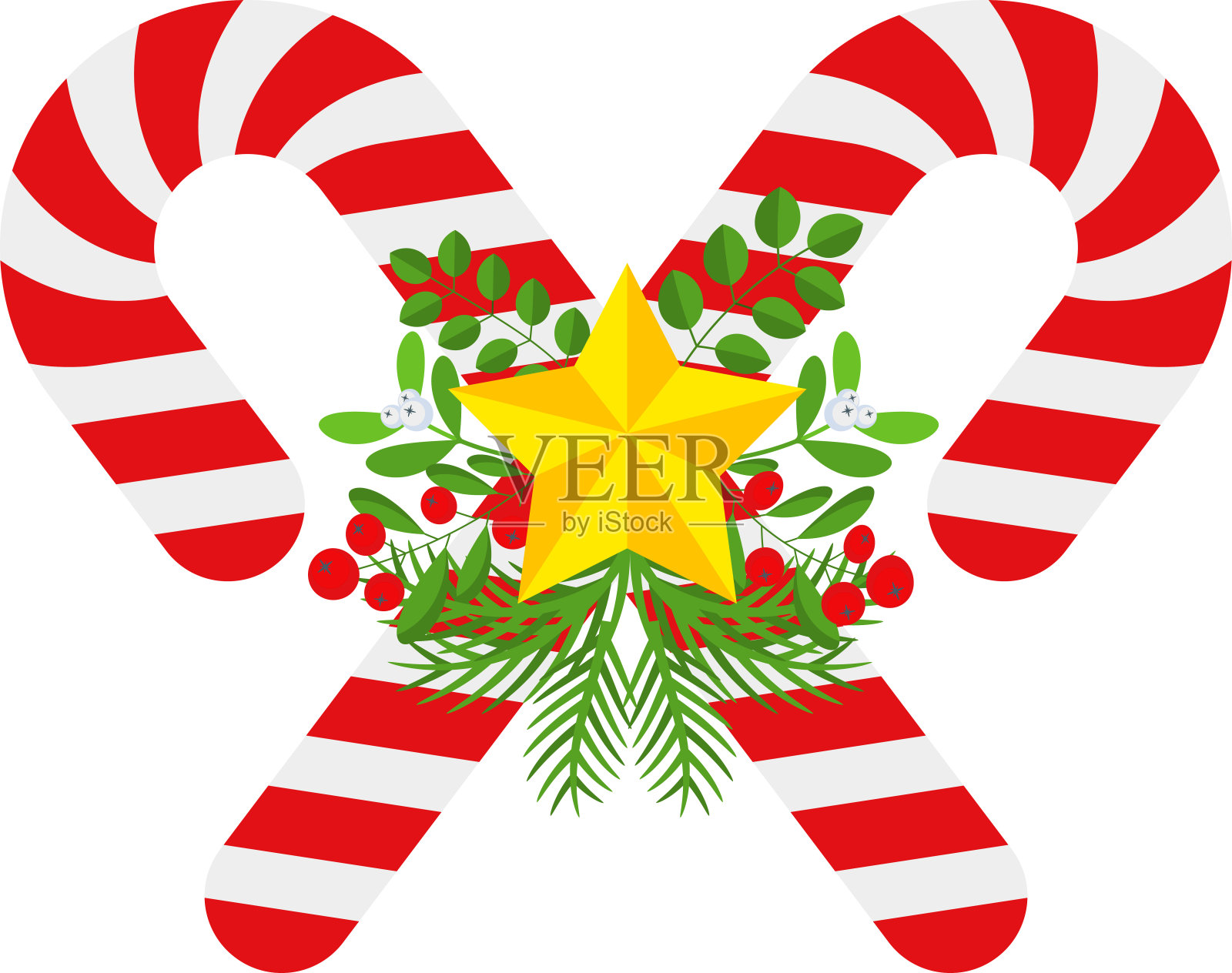 圣诞拐杖糖。门花环装饰的设计元素。节日图标的贺卡。插画图片素材