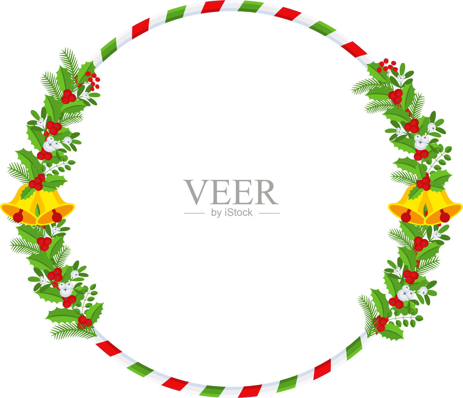 圣诞圆花框。传统的冬季花环图标插画图片素材