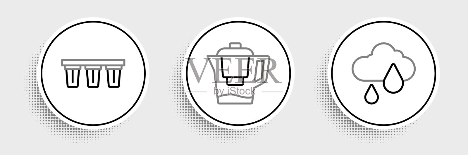设置线云与雨水过滤器和水壶图标插画图片素材