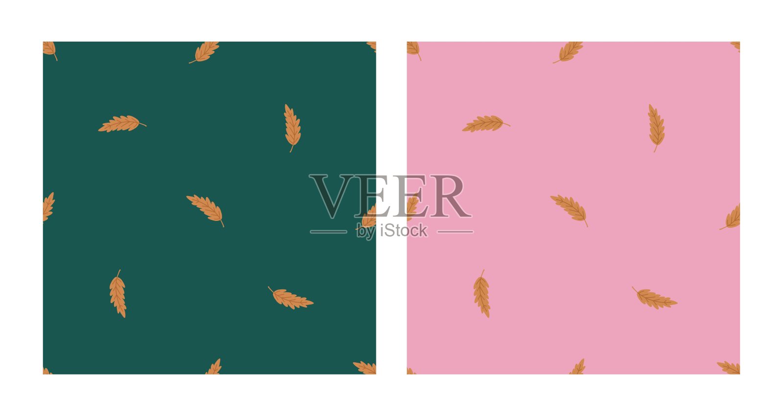 简单的无缝图案设置与金色的叶子。手绘矢量纹理壁纸，印刷品，包装，纺织品插画图片素材