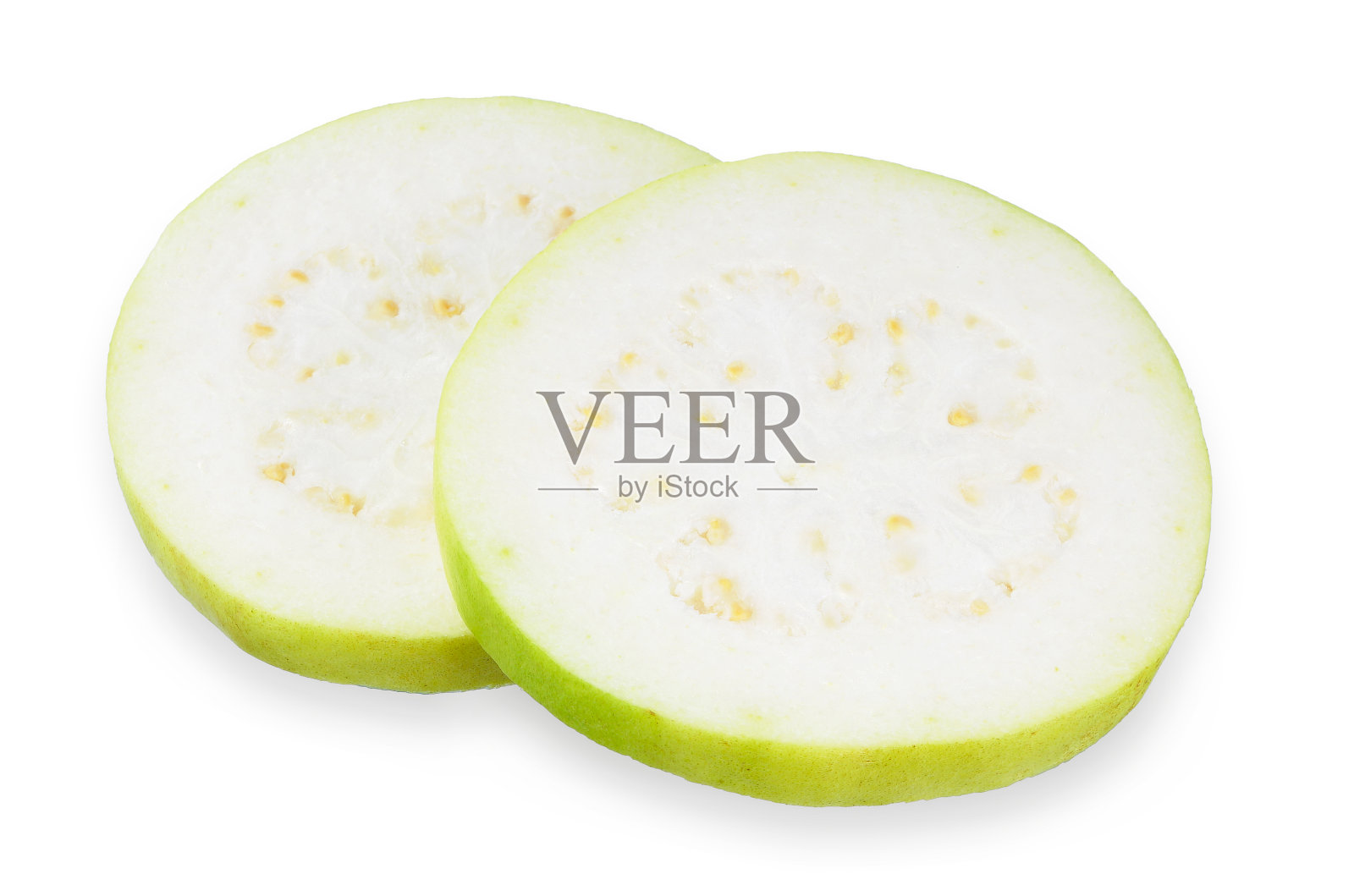 切片的番石榴果孤立在白色背景。照片摄影图片