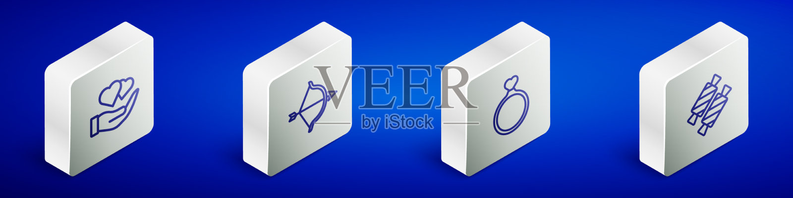 设等距线心在手弓箭插画图片素材