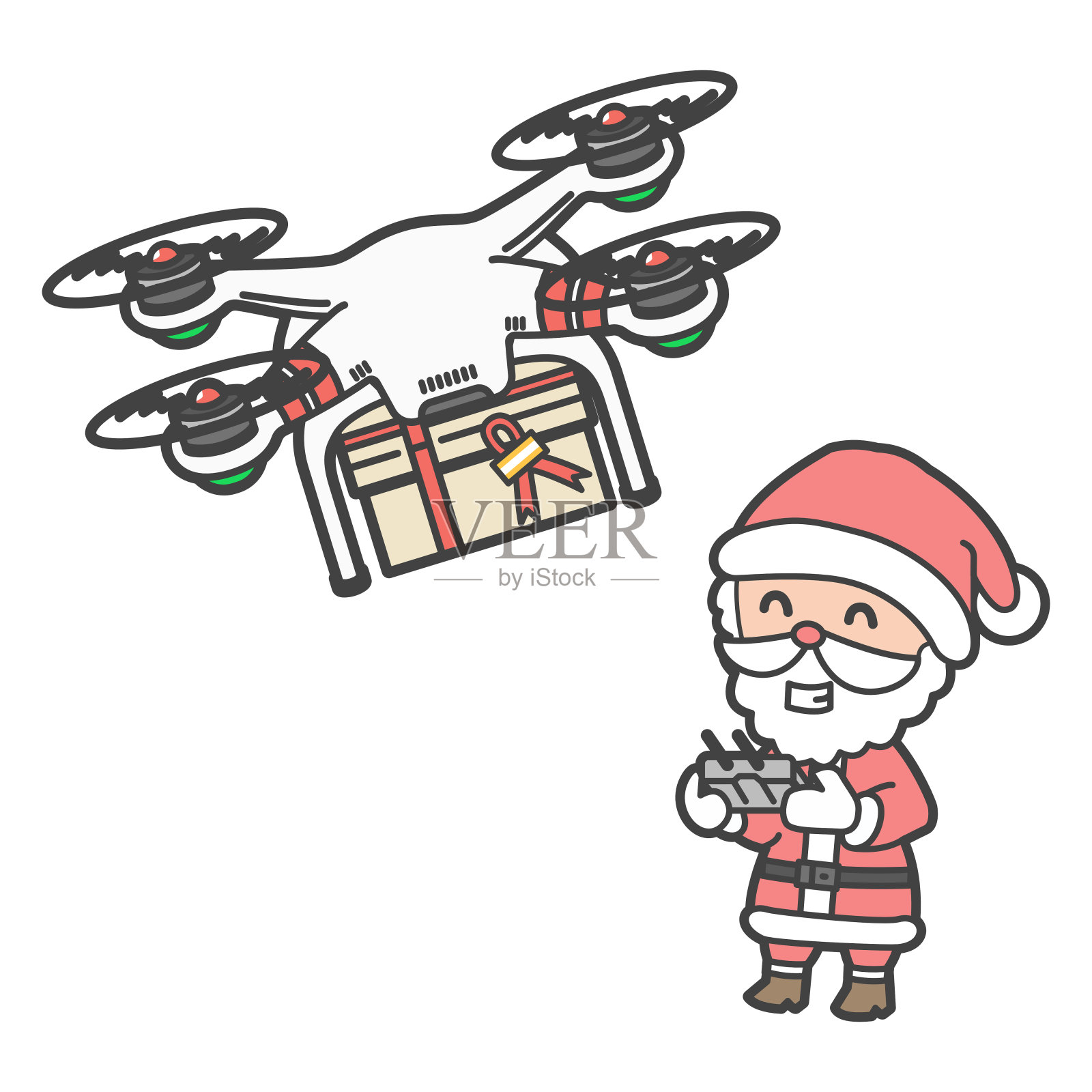 圣诞老人控制无人机运送圣诞礼物的插图插画图片素材