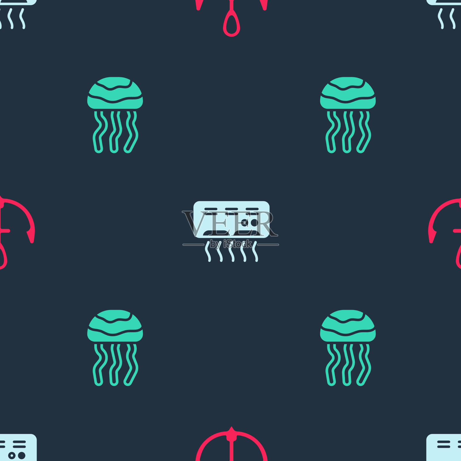 设置锚定空调和水母插画图片素材