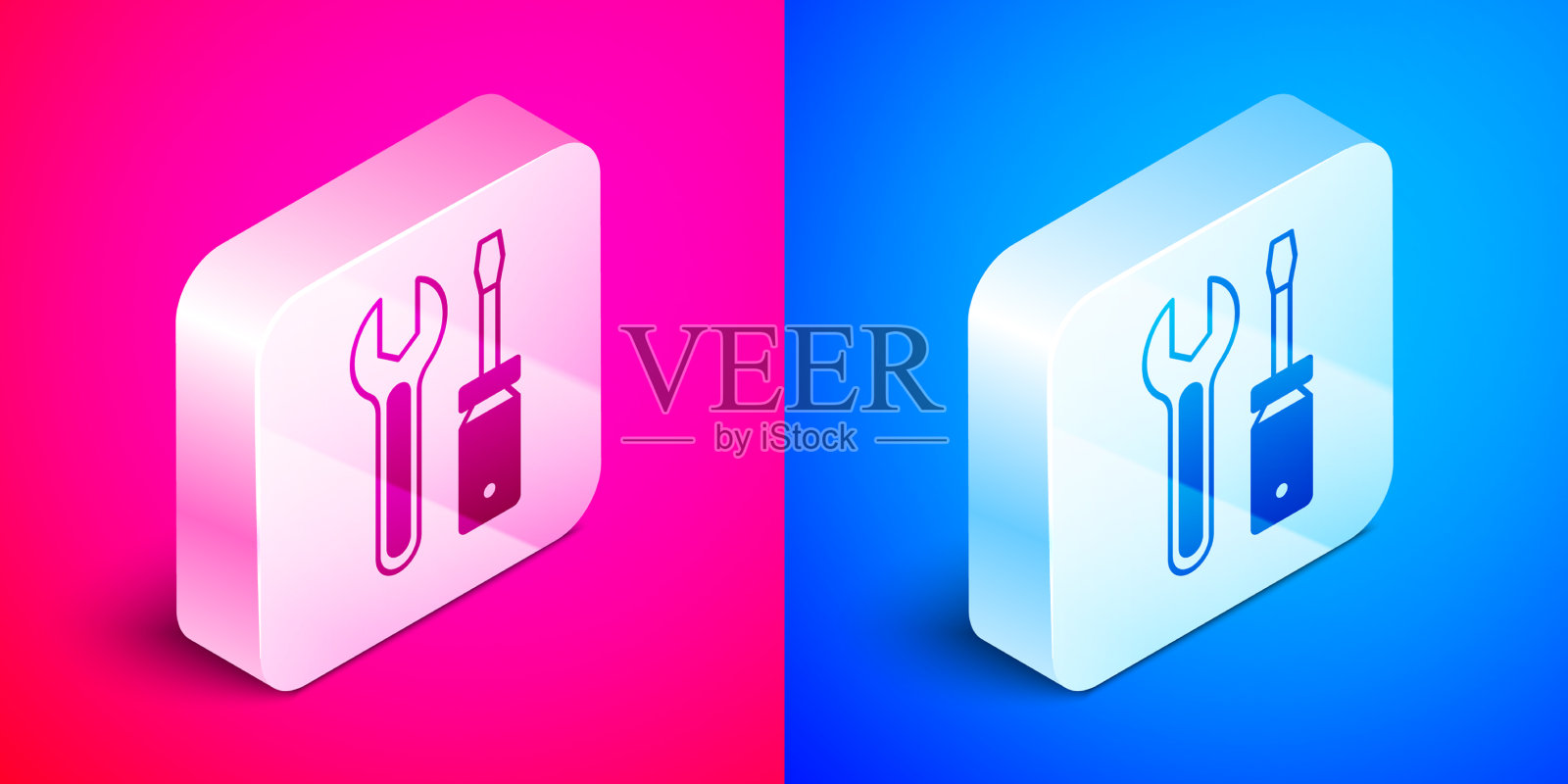 等距螺丝刀、扳手等工具插画图片素材