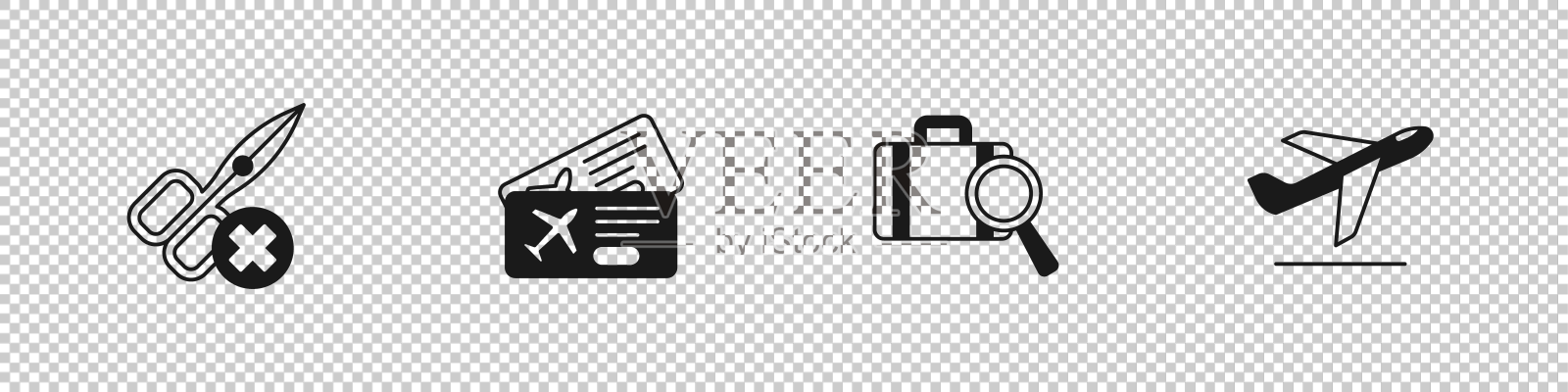 设置没有剪刀机票和丢失的行李设计元素图片