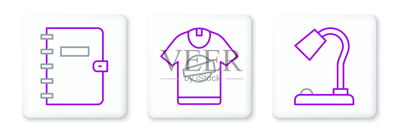 集线台灯、螺旋笔记本和t恤插画图片素材