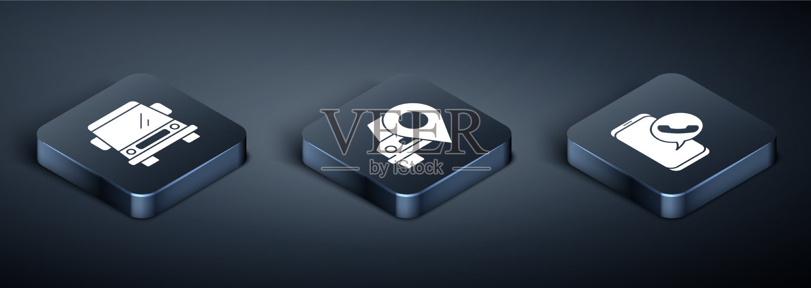 集等距汽车出租车呼叫电话服务及插画图片素材