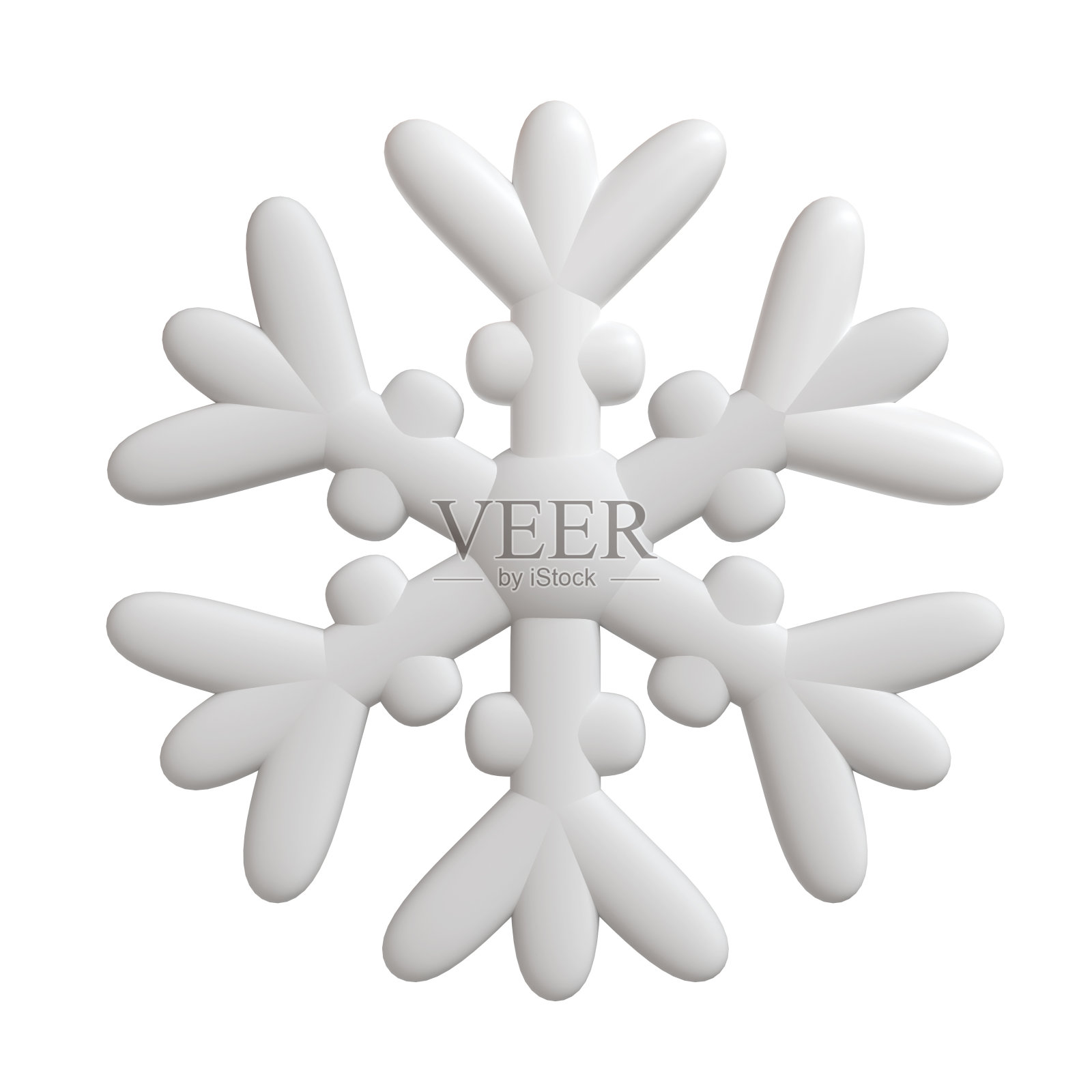 三维插图圣诞白色图标雪花在孤立的白色背景。光滑的表面。新年快乐装饰节日元素的网页设计，贺卡照片摄影图片