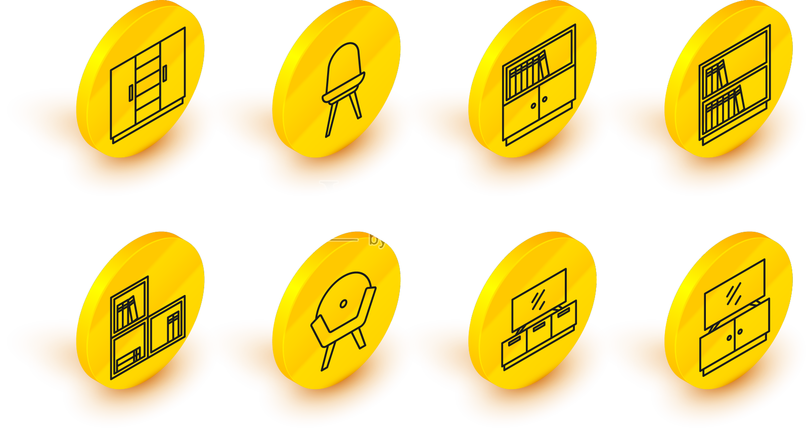 设置线电视，桌子，支架，扶手椅，书架与书籍设计元素图片