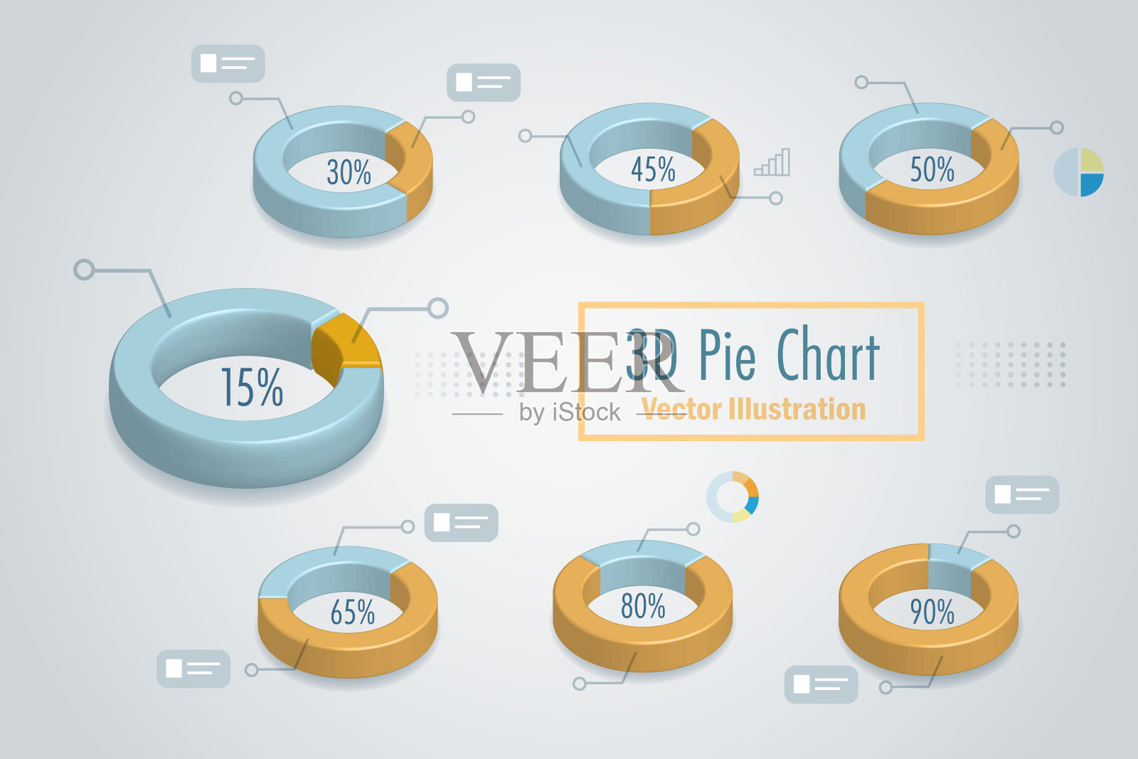 3D饼状图信息图的消费者目标营销，客户细分和品牌概念。业务分析研究，数据比例百分比和市场份额。向量。插画图片素材