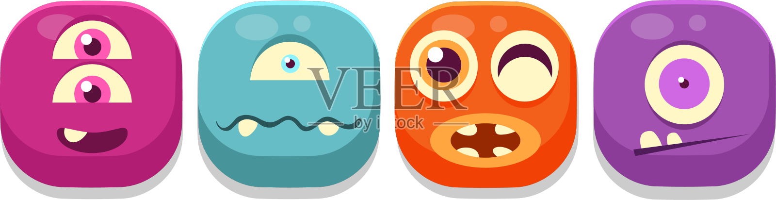 有趣的方脸人物与情感图标设计元素图片