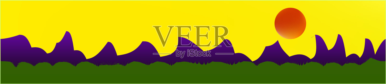 黄色的天空和山脉景观插画图片素材