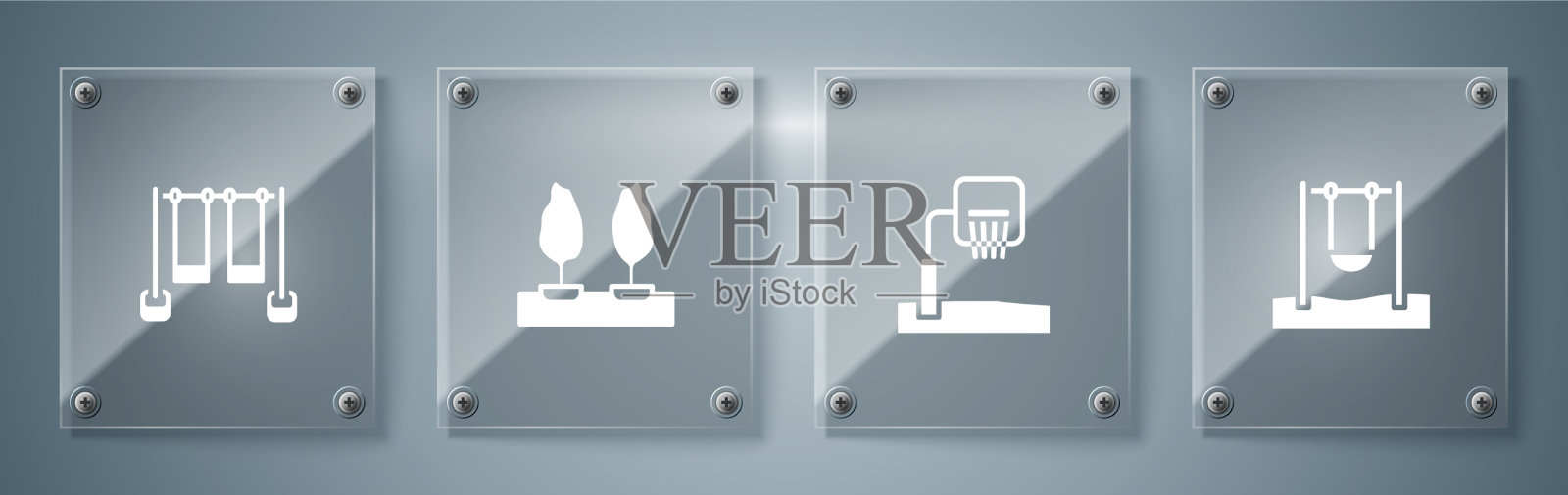 设置摇摆篮筐林中和双人插画图片素材