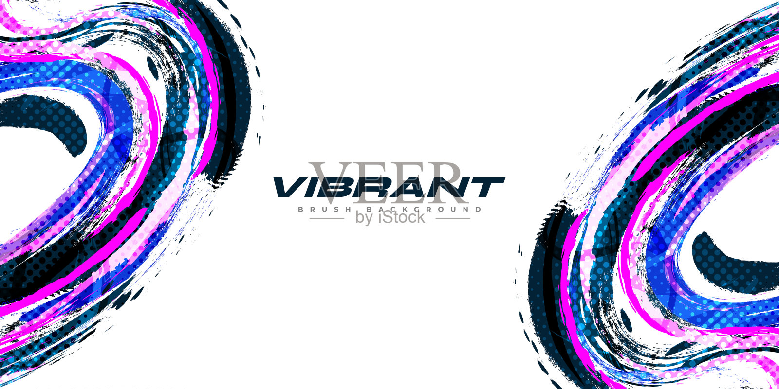 抽象和彩色刷背景与半色调效果。用于横幅、海报或运动背景的笔触插图。划痕和纹理元素的设计插画图片素材