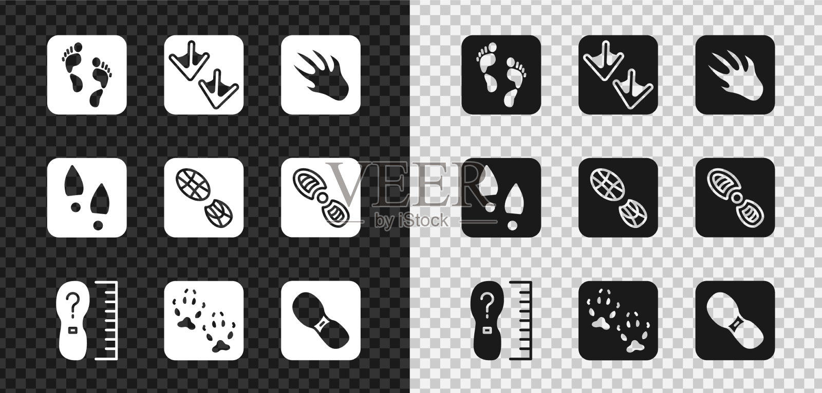 设置人类足迹鹅爪鳄鱼鳄鱼插画图片素材