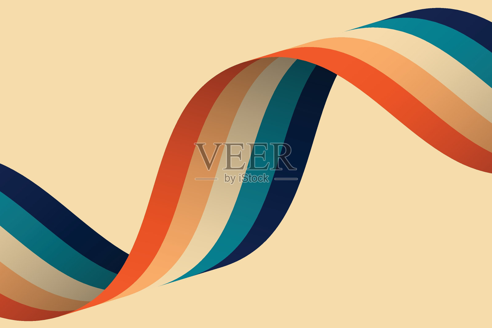 复古70年代风格的背景与圆形的彩色条纹，彩虹的抽象背景groovy波浪线设计在70年代的嬉皮士复古风格。插画图片素材