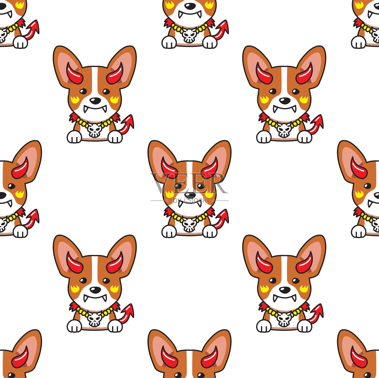 卡通柯基犬与万圣节服装无缝衔接插画图片素材