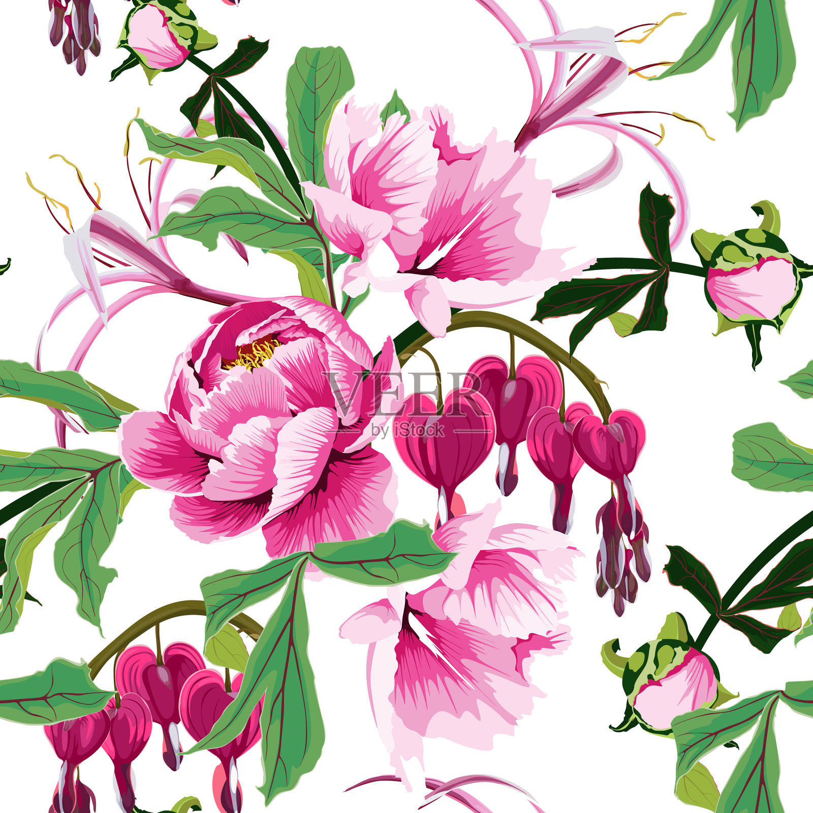 无缝花卉图案与热带花卉插画图片素材