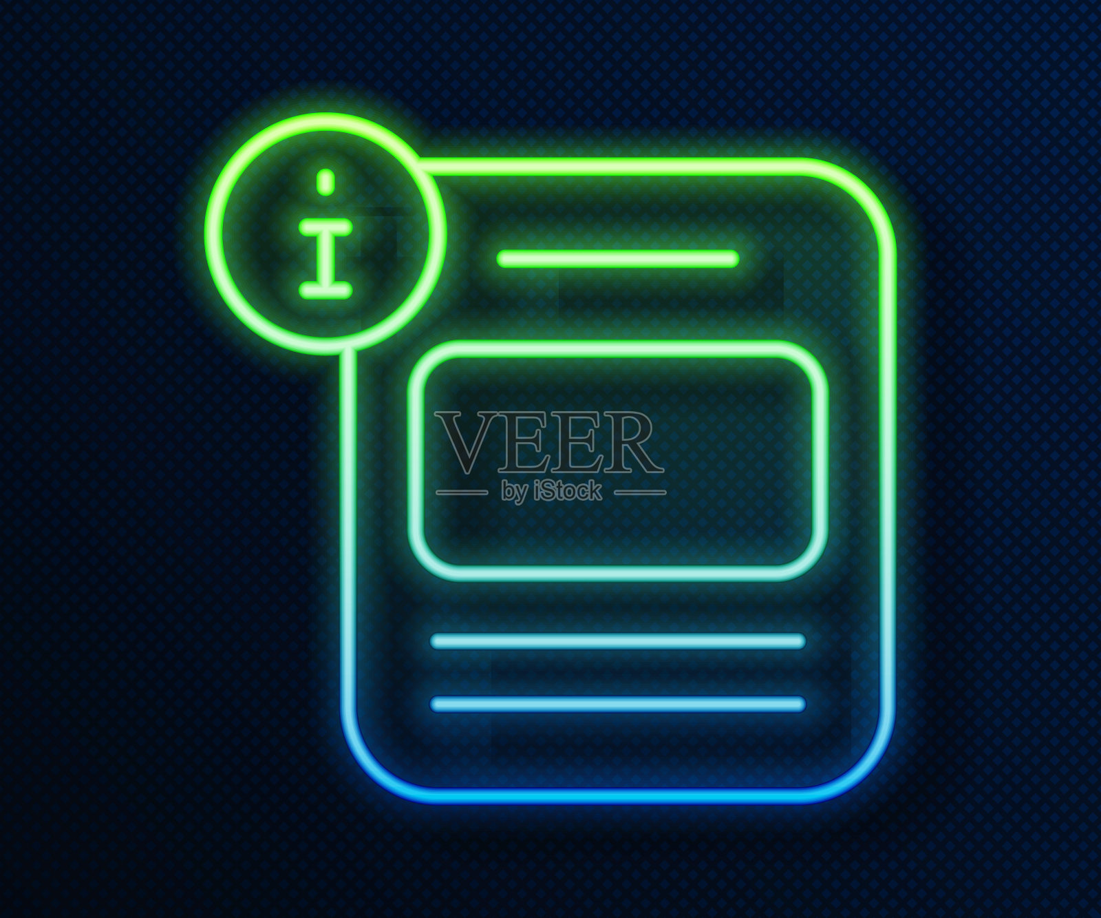 发光的霓虹灯线信息图标隔离在蓝色背景。向量插画图片素材