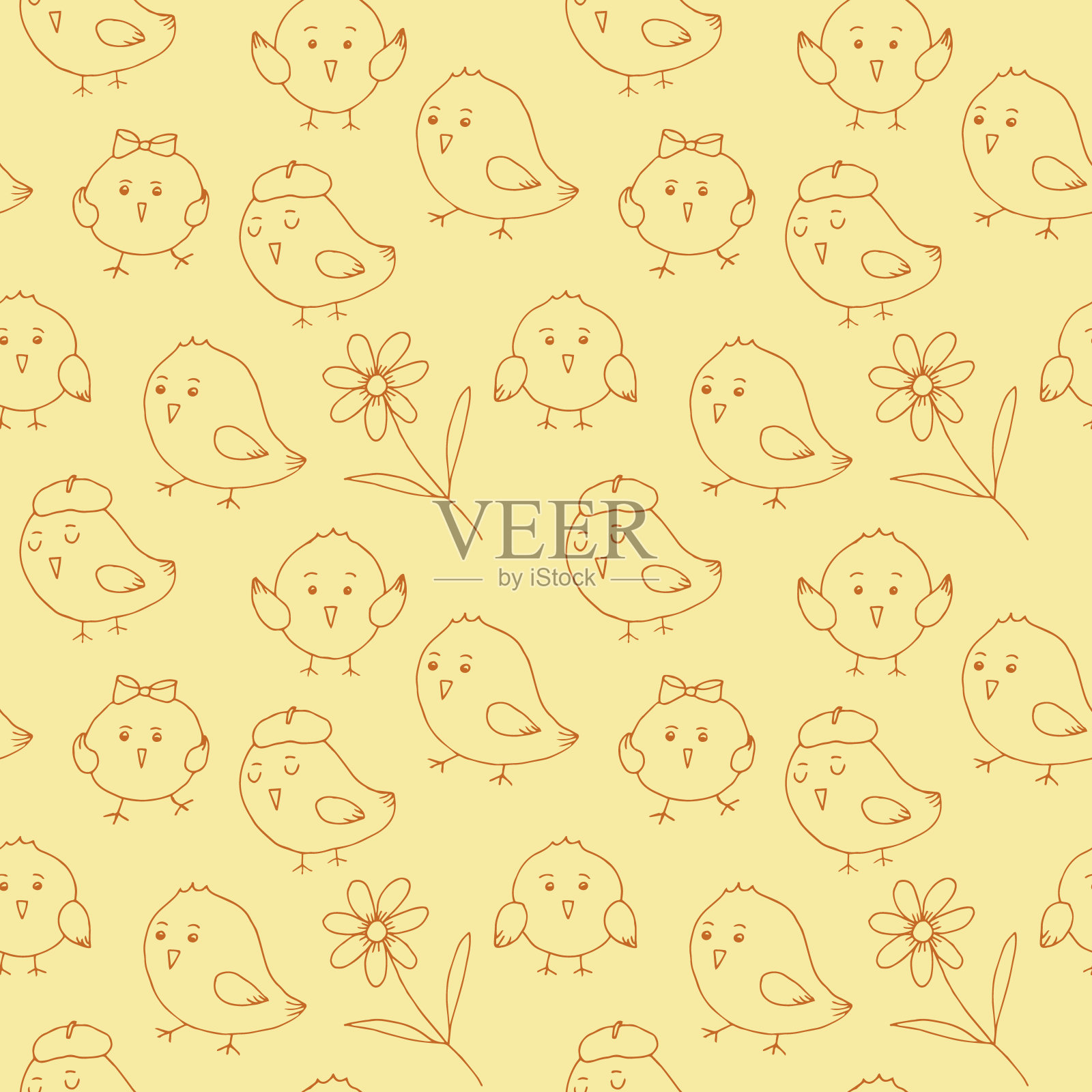 鸡无缝图案矢量插图，手绘涂鸦插画图片素材