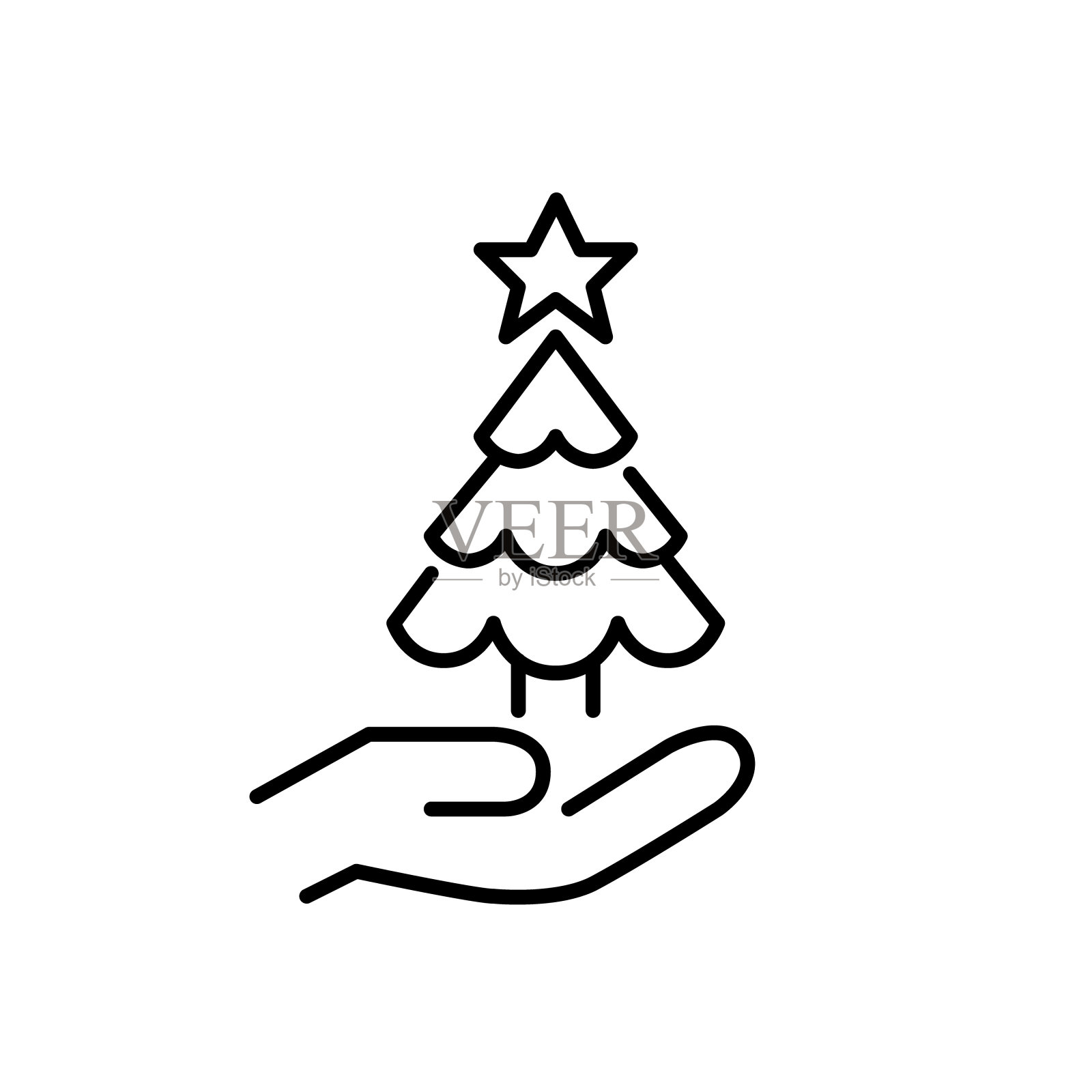 圣诞树在手。寒假的装饰品和礼物。像素完美，可编辑的笔触插画图片素材