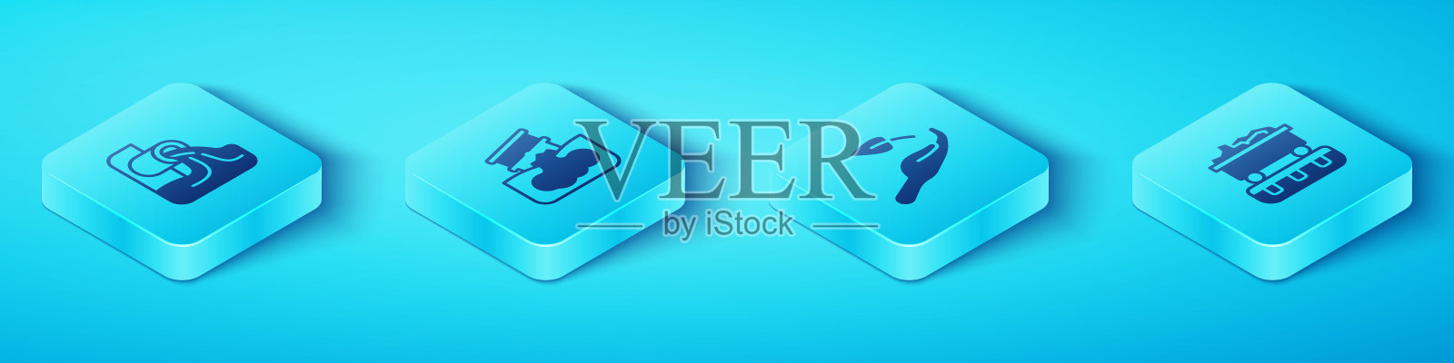 集等距污水，桶油泄漏，煤炭火车车厢和萌芽手图标。向量插画图片素材