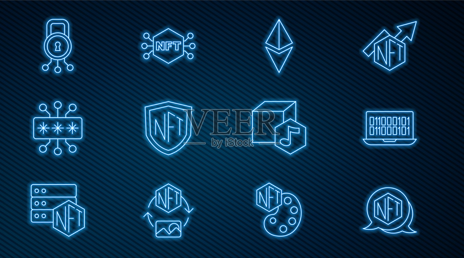 设置行NFT数字加密艺术二进制代码插画图片素材