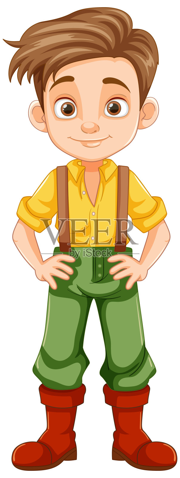 英俊的农民男孩卡通:孤立的卡通人物插画图片素材