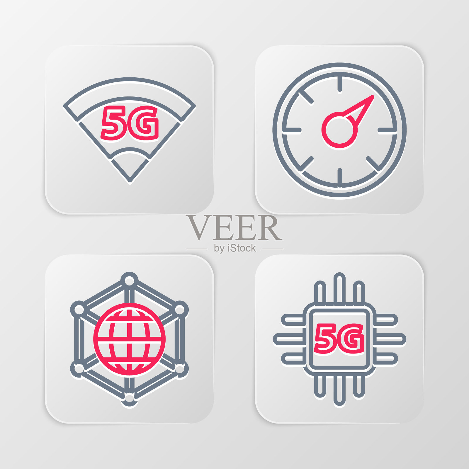 设置线路处理器5G，社交网络，数字速度计和图标。向量插画图片素材