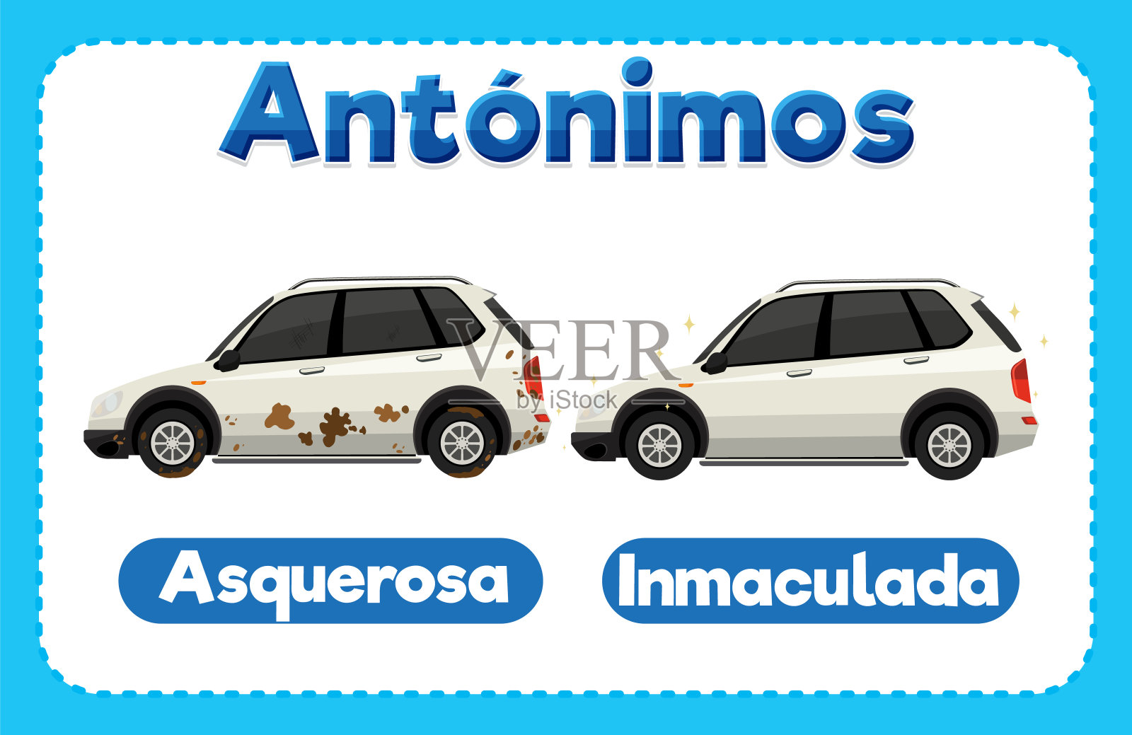 西班牙语教育:干净和肮脏的图片单词卡插画图片素材