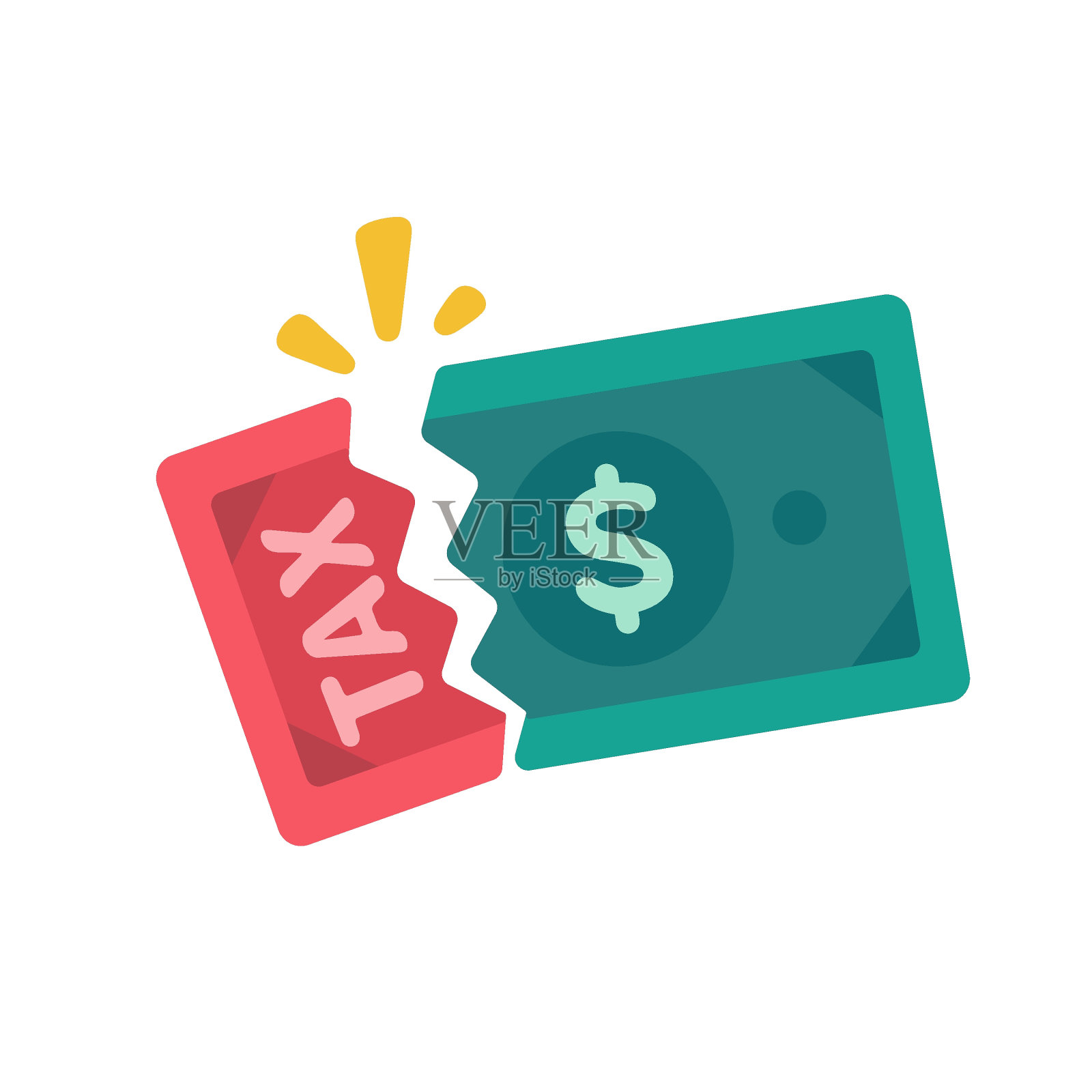 分裂的钞票。用于纳税的收入插画图片素材