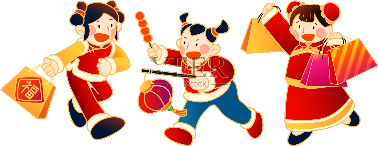 一组可爱的亚洲孩子设计元素图片