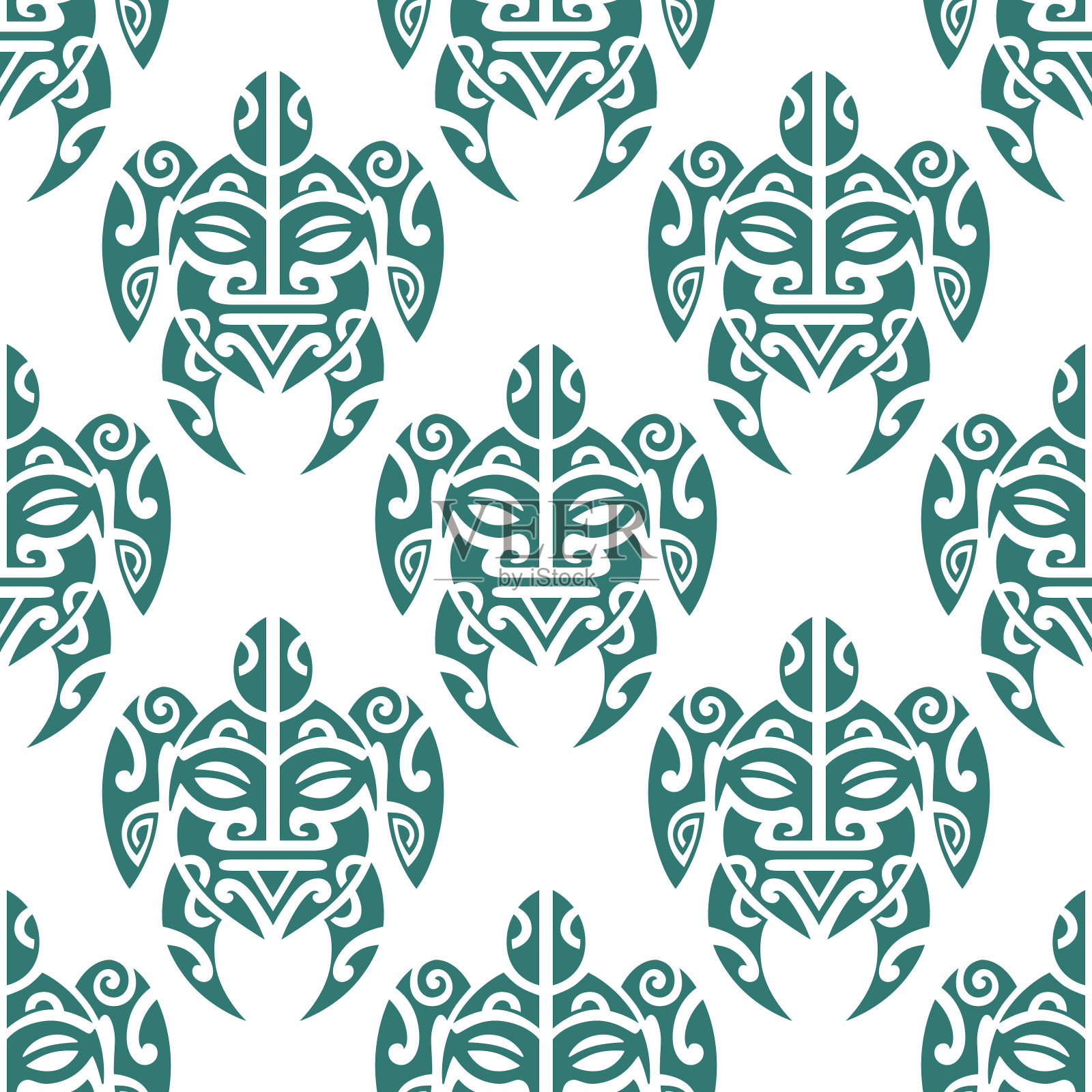 海龟无缝图案。海洋生物。毛利人的模式。时尚的背景。插画图片素材