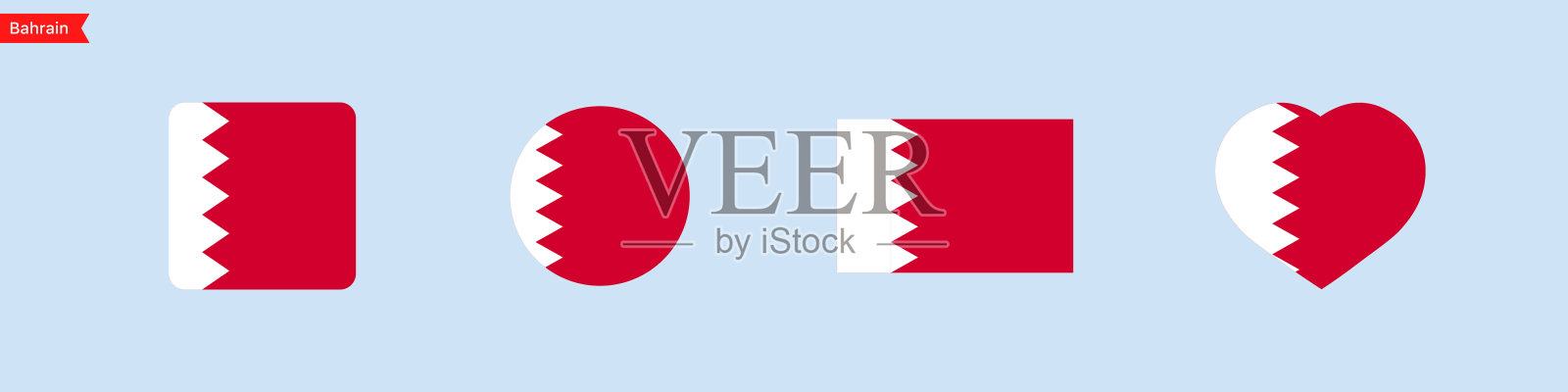 巴林国旗。巴林国旗图标的形状有方形、圆形、心形。用于语言选择的独立标志符号。矢量图标插画图片素材