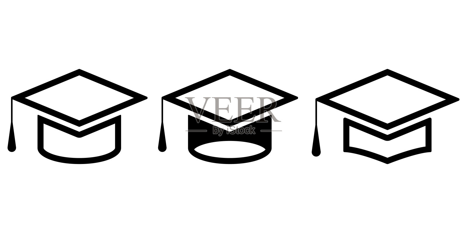 毕业帽矢量图标。学生帽子标志。学术帽插图。教育的标志、标志。不同的图标集。插画图片素材