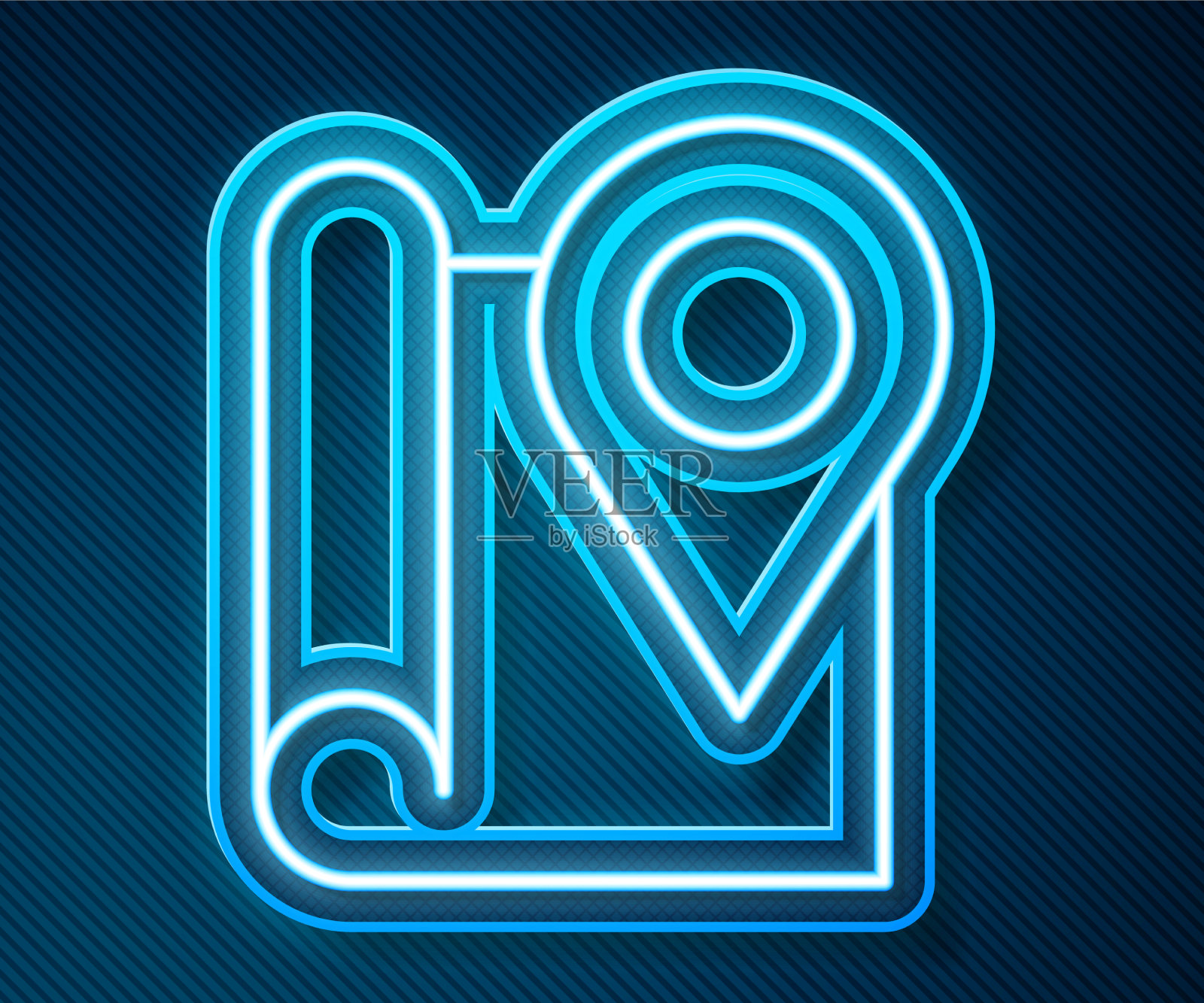 发光的霓虹线折叠地图与位置标记插画图片素材