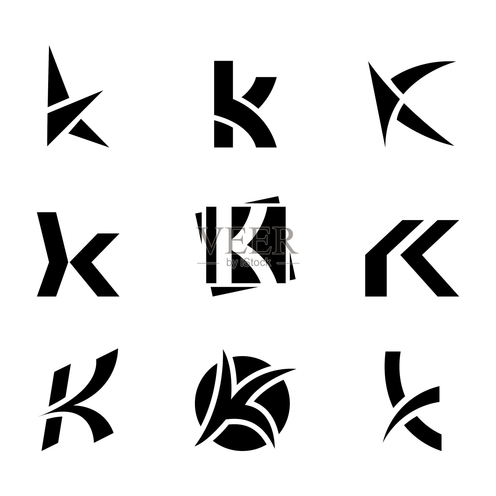 黑色抽象字母k图标上的白色插画图片素材