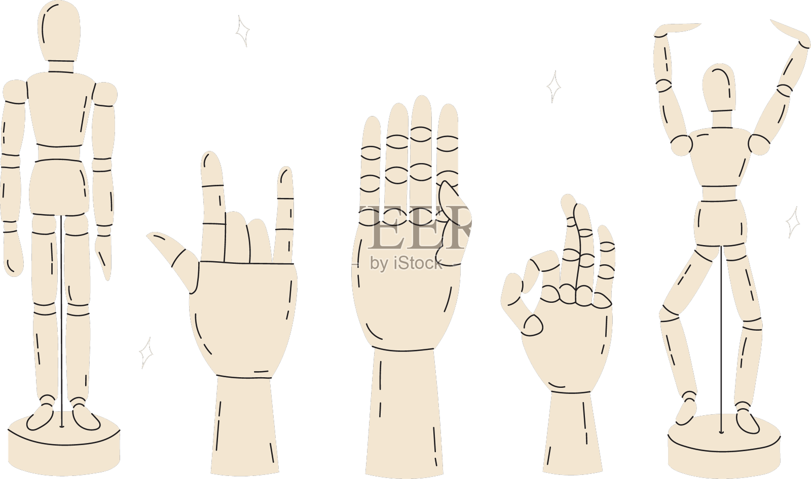 木制的人体模型和手设计元素图片