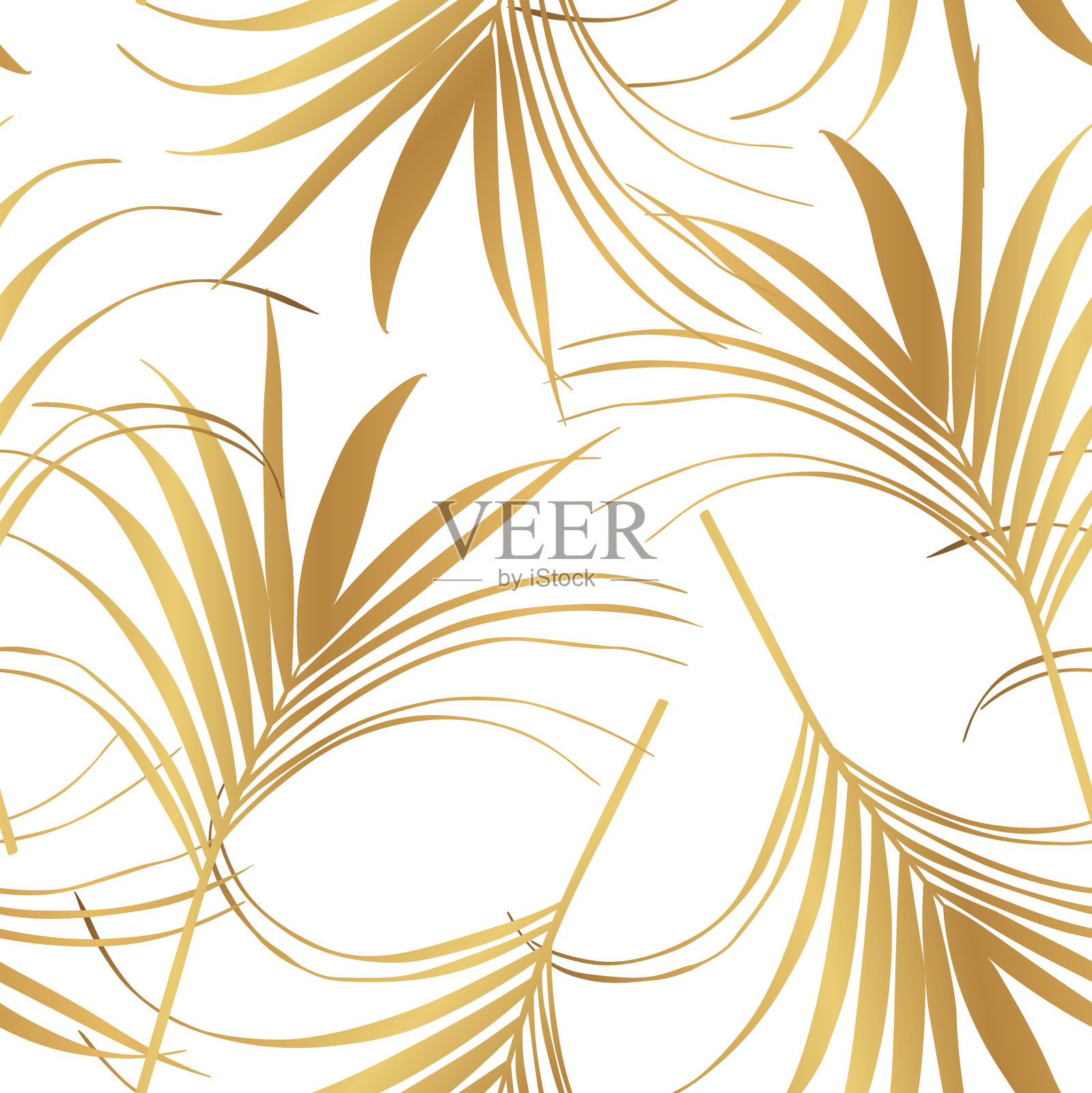 树叶无缝图案棕榈叶金色线条插画图片素材