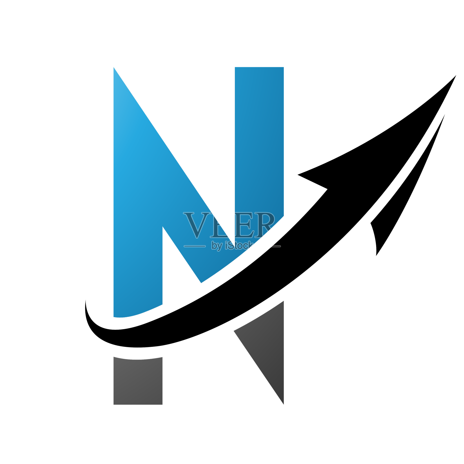 蓝色和黑色的未来主义字母n图标设计元素图片