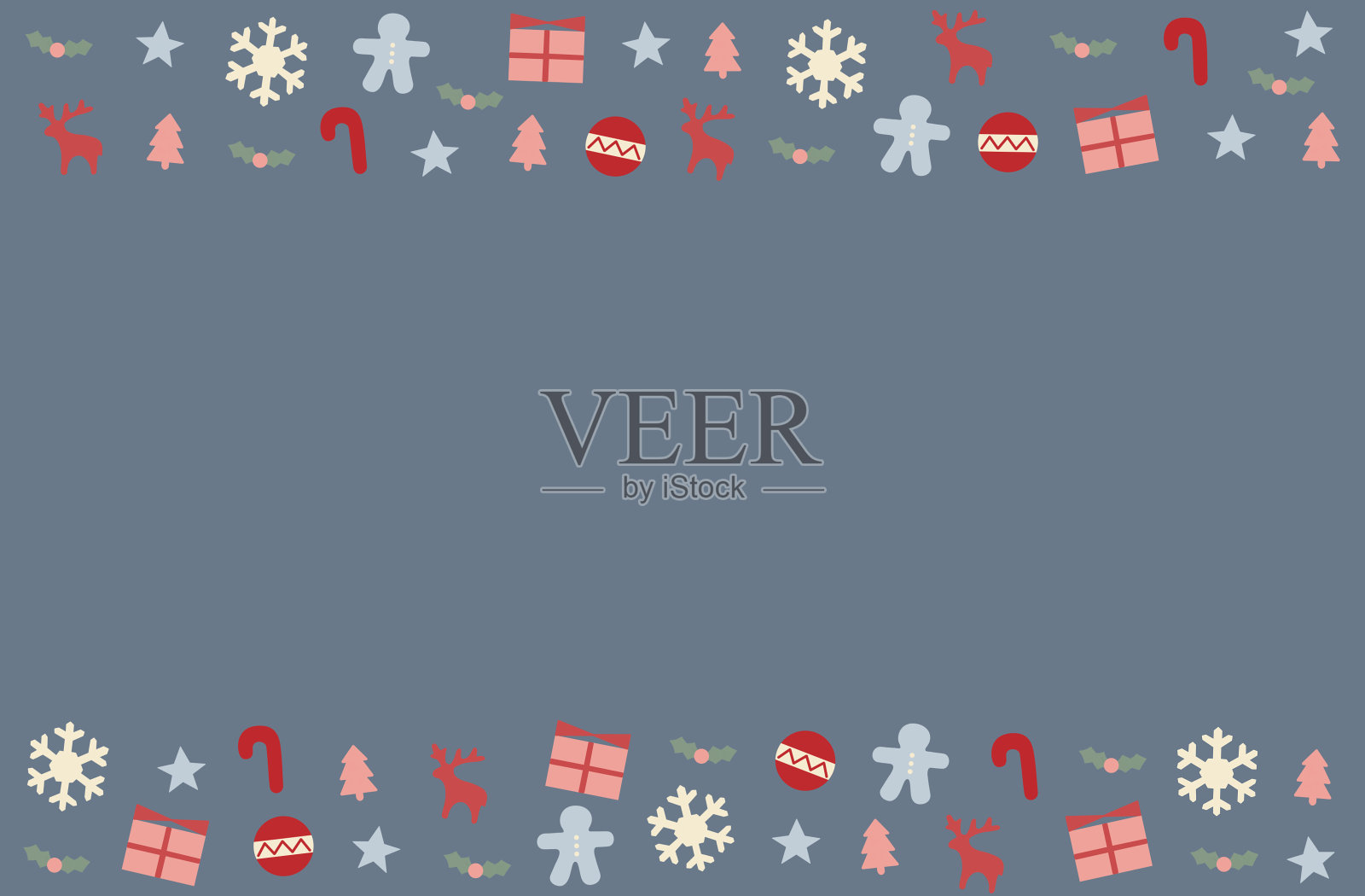 柔软的冬季圣诞装饰图案框架模板在浅蓝色。插画图片素材