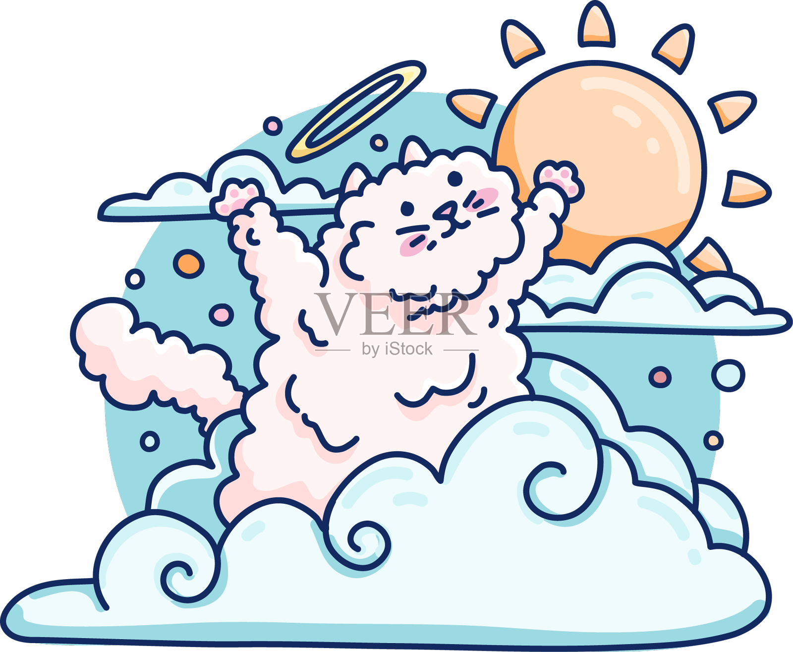 可爱的毛茸茸的天使猫在云设计元素图片