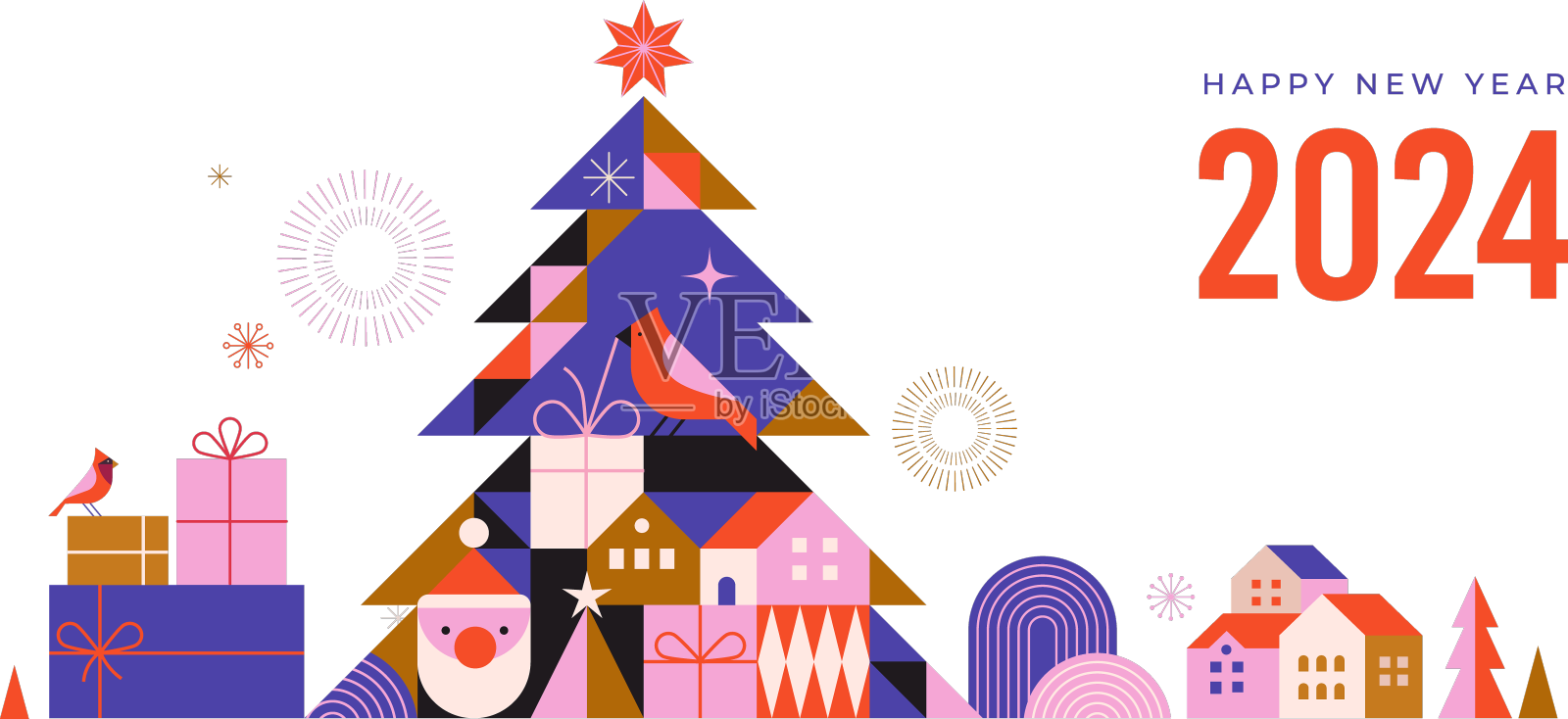 2024年圣诞快乐树在现代设计元素图片