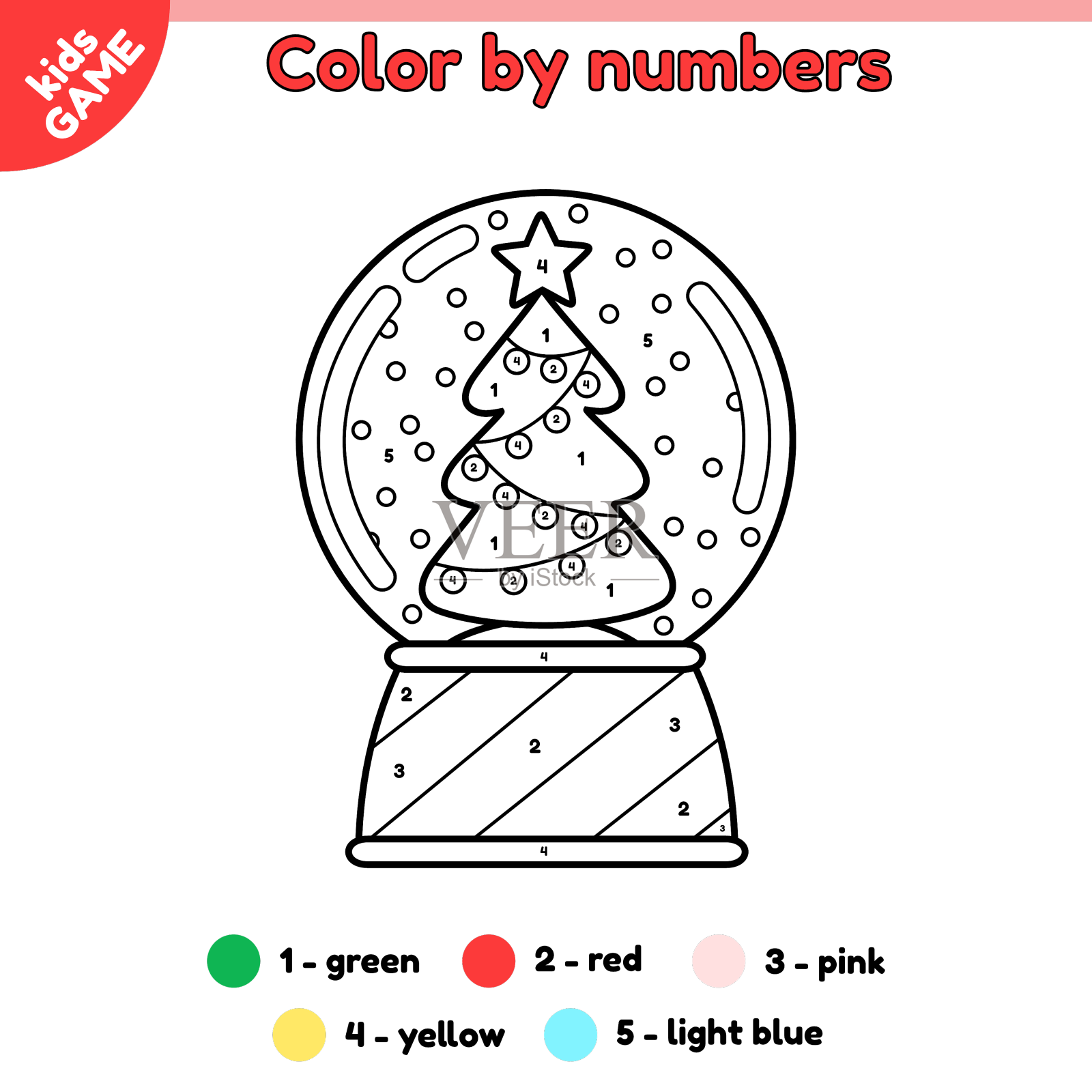 用圣诞雪球的数字填色页设计元素图片